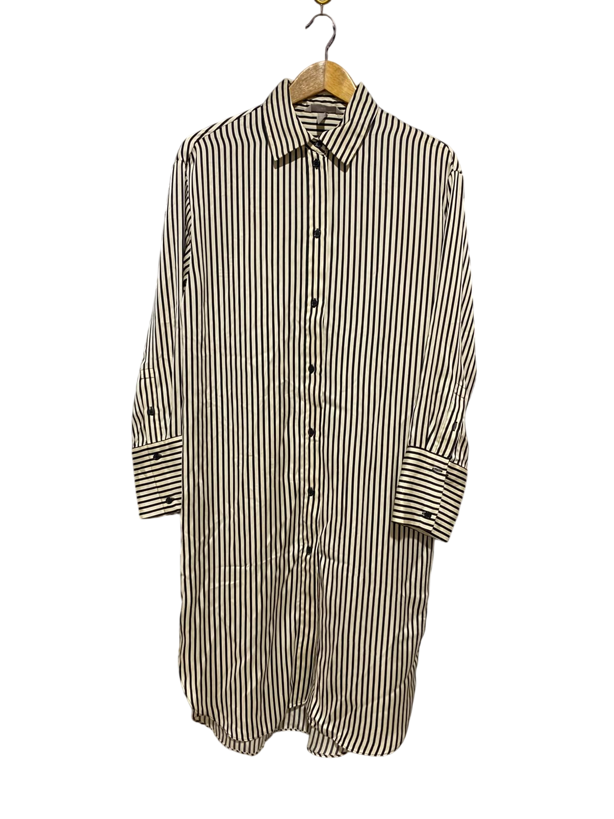 H&M |L| BUST 21| B35| WOMEN'S BLACK AND WHITE VERTICAL STRIPED SHIRT DRESS