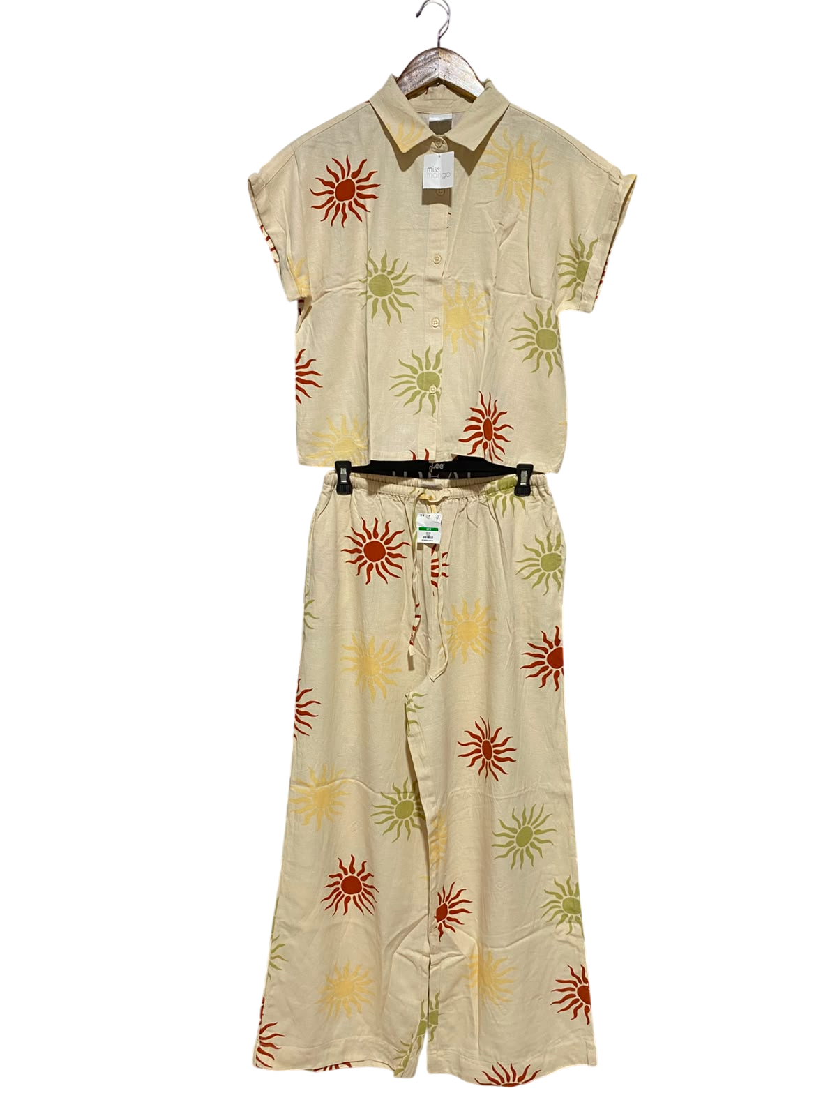 MISS MANGO |M| B35| WOMEN'S BEIGE SUN PRINT 2-PIECE CO-ORD SET