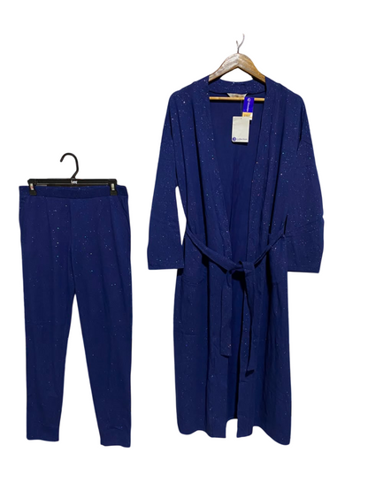B COLLECTION |M| B35| WOMEN'S 2-PIECE GLITTER SHIMMER LOUNGEWEAR SET WITH LONG ROBE AND PANTS IN ROYAL BLUE