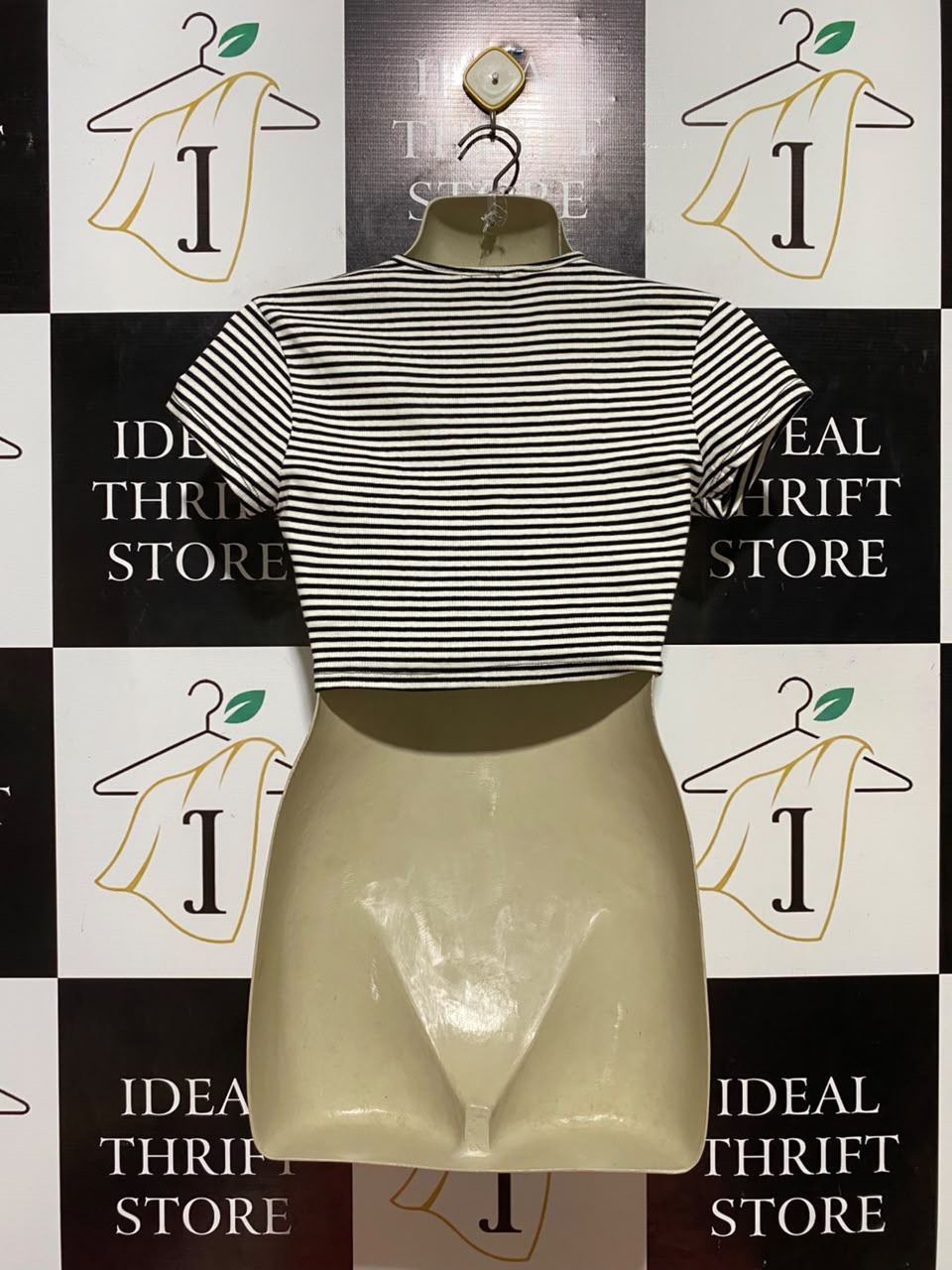 JAY JAYS |S| BUST 15| B35| WOMEN'S HORIZONTAL STRIPED V-NECK WRAP CROP TOP IN BLACK AND WHITE