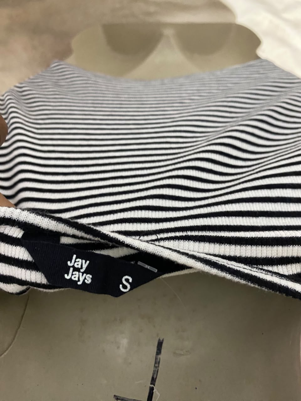 JAY JAYS |S| BUST 15| B35| WOMEN'S HORIZONTAL STRIPED V-NECK WRAP CROP TOP IN BLACK AND WHITE
