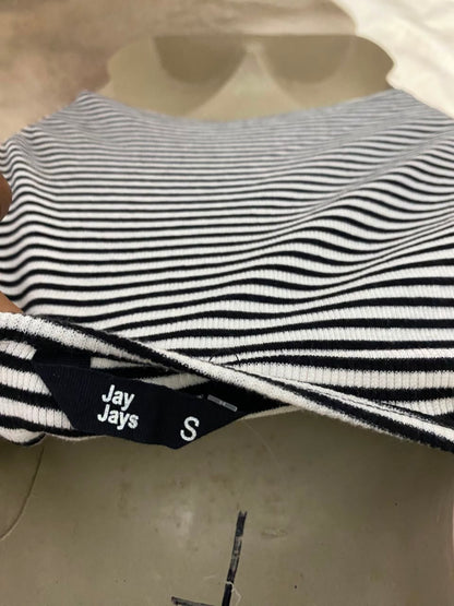 JAY JAYS |S| BUST 15| B35| WOMEN'S HORIZONTAL STRIPED V-NECK WRAP CROP TOP IN BLACK AND WHITE