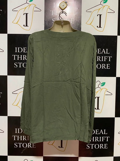 NOW |M| BUST 20| B35| WOMEN'S LACE-UP FRONT LONG SLEEVE BLOUSE IN OLIVE GREEN