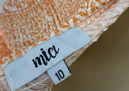 MIA |M| BUST 16| B35| WOMEN'S BOHO SMOCKED MAXI DRESS WITH RUFFLE HIGH-LOW HEM IN ORANGE AND WHITE