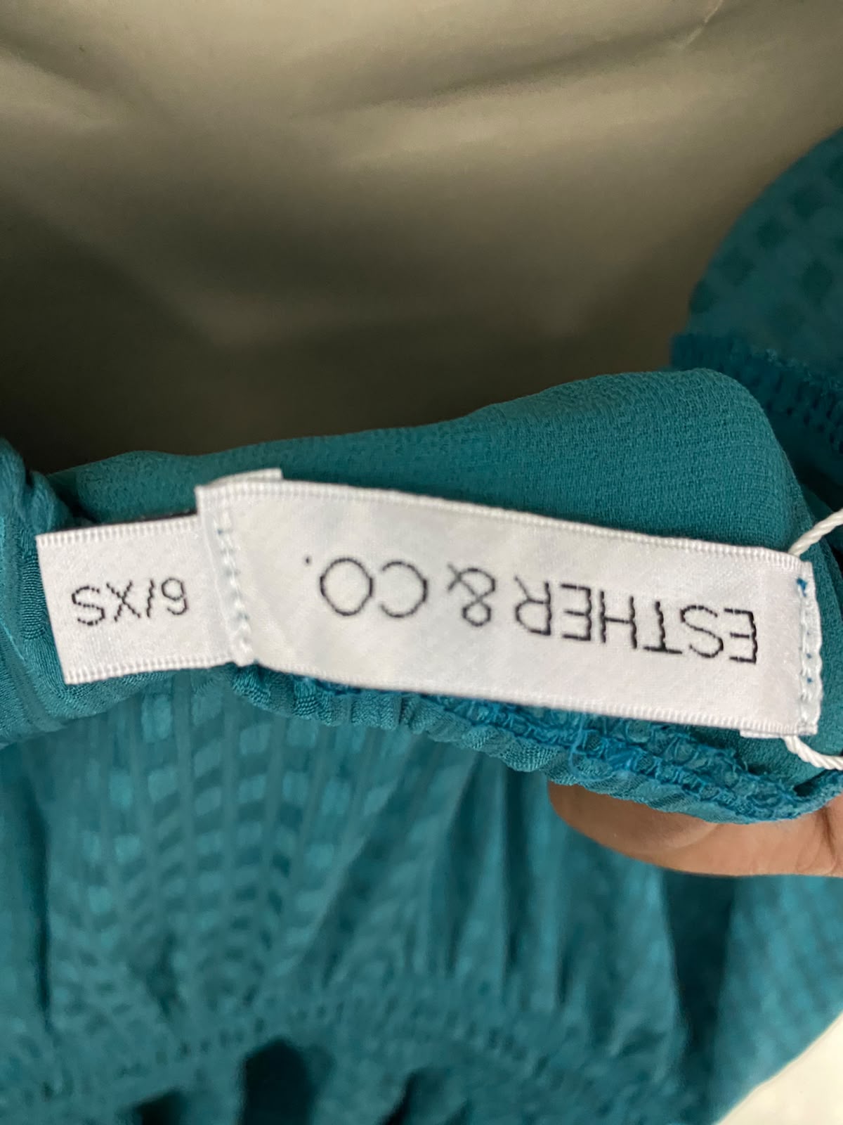 ESTHER & CO |XS| BUST 16| B35| WOMEN'S TEXTURED SMOCKED WAIST MAXI DRESS WITH PUFF SLEEVES IN TEAL GREEN