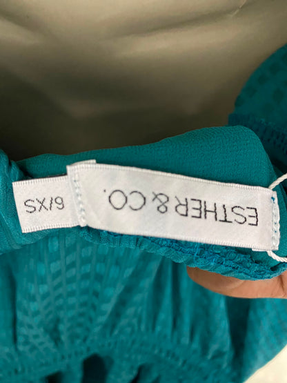 ESTHER & CO |XS| BUST 16| B35| WOMEN'S TEXTURED SMOCKED WAIST MAXI DRESS WITH PUFF SLEEVES IN TEAL GREEN