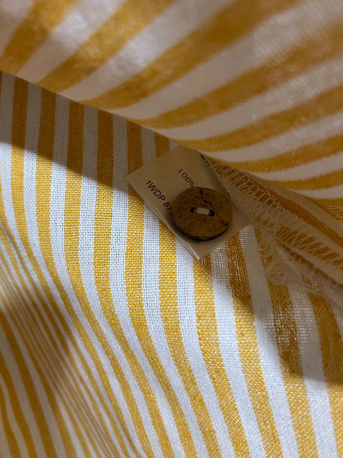 MISS VALLEY |L| BUST 20| B35| WOMEN'S VERTICAL STRIPED V-NECK BUTTON-FRONT MIDI DRESS IN YELLOW AND WHITE