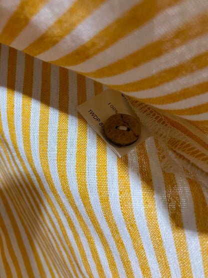 MISS VALLEY |L| BUST 20| B35| WOMEN'S VERTICAL STRIPED V-NECK BUTTON-FRONT MIDI DRESS IN YELLOW AND WHITE