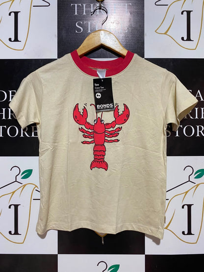 BONDS |S| BUST 16| B35| UNISEX CREW TEE WITH LOBSTER GRAPHIC PRINT IN CREAM AND RED