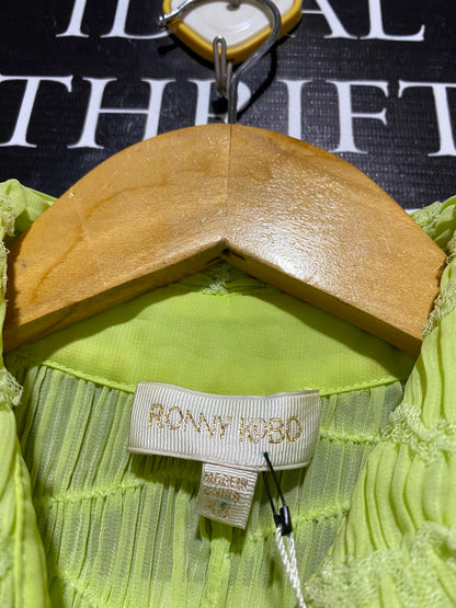 RONNY KOBO |S|BUST 17| B35| WOMEN'S TEXTURED SMOCKED BUTTON-DOWN LONG SLEEVE SHIRT IN LIME GREEN
