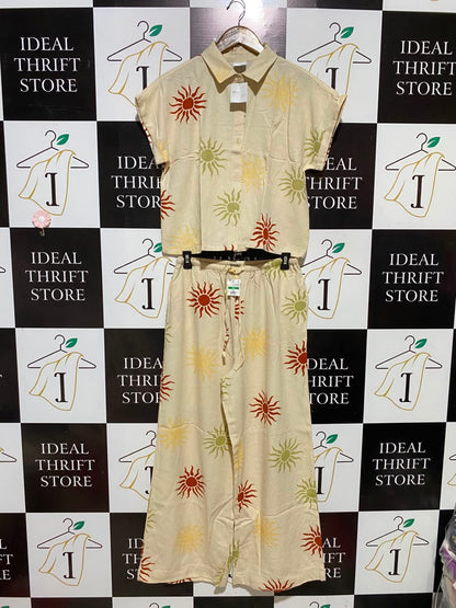 MISS MANGO |M| B35| WOMEN'S BEIGE SUN PRINT 2-PIECE CO-ORD SET