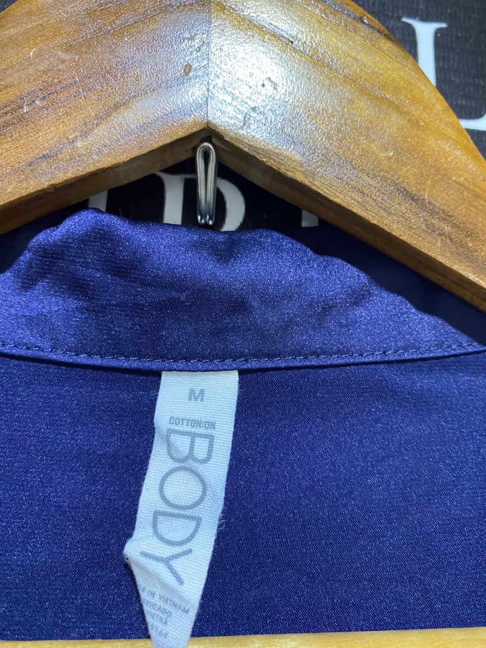 COTTON ON |M| B35| WOMEN'S NAVY BLUE SATIN 2-PIECE SHORT SLEEVE SHORT SET