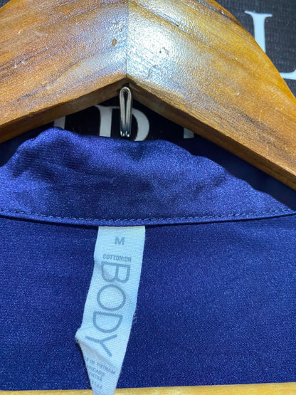 COTTON ON |M| B35| WOMEN'S NAVY BLUE SATIN 2-PIECE SHORT SLEEVE SHORT SET