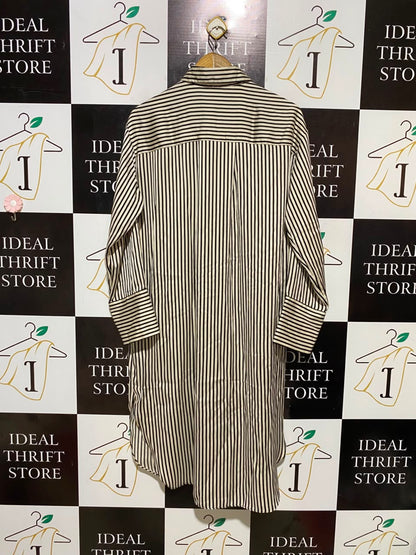 H&M |L| BUST 21| B35| WOMEN'S BLACK AND WHITE VERTICAL STRIPED SHIRT DRESS