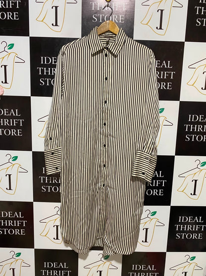 H&M |L| BUST 21| B35| WOMEN'S BLACK AND WHITE VERTICAL STRIPED SHIRT DRESS