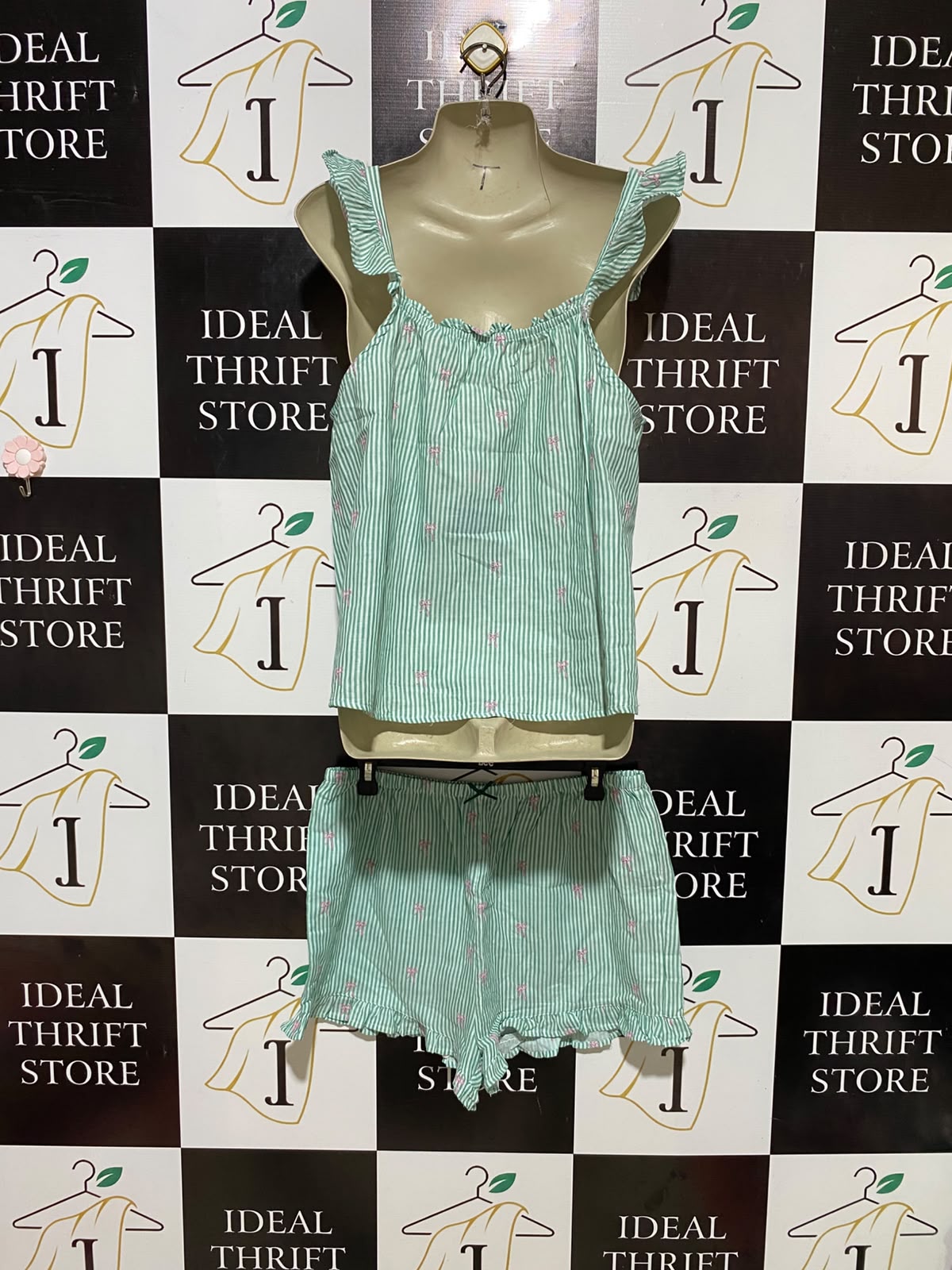 COTTON ON |M| B35| GREEN STRIPED FRIDILLY SLEEPWEAR SET - TANK & SHORTS