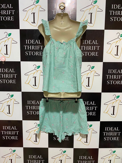 COTTON ON |M| B35| GREEN STRIPED FRIDILLY SLEEPWEAR SET - TANK & SHORTS