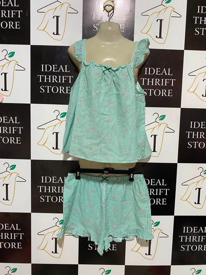 COTTON ON |M| B35| GREEN STRIPED FRIDILLY SLEEPWEAR SET - TANK & SHORTS