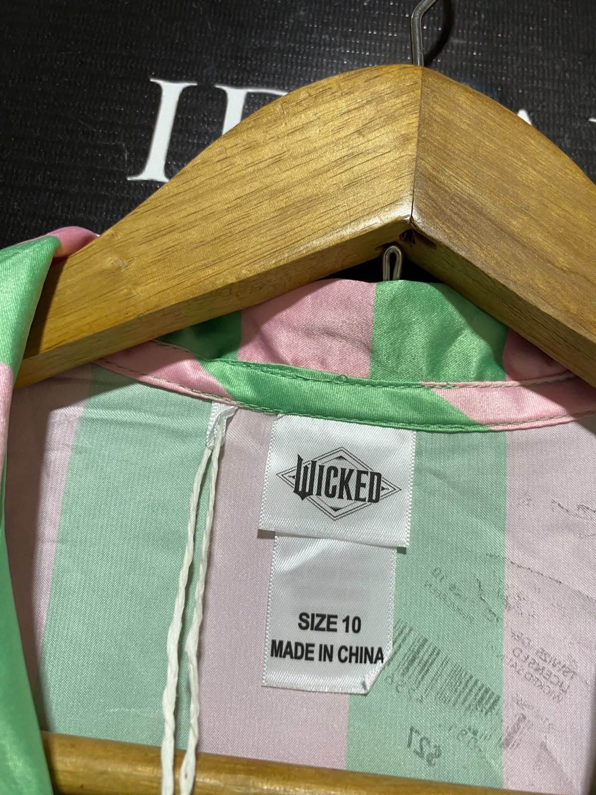 WICKED |M| B35| MOVIE X RETAILER LADIES LUXURY SATIN STRIPED PYJAMA SET - PINK & GREEN