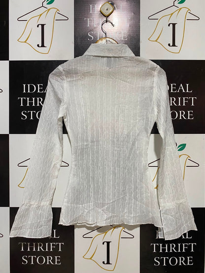 PRINCESS POLLY |S| BUST 16| B35| WHITE TEXTURED CRINKLE BUTTON-DOWN SHIRT
