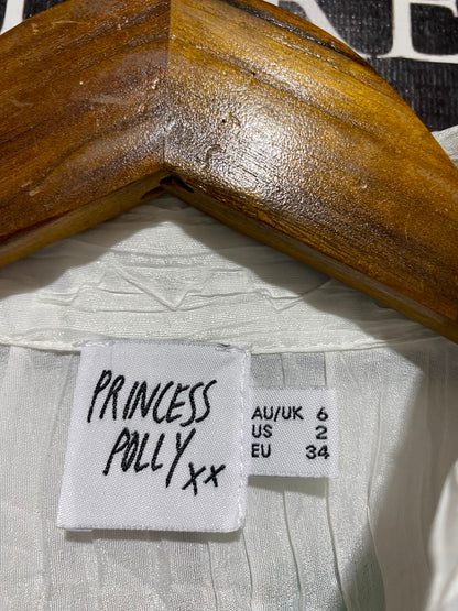 PRINCESS POLLY |S| BUST 16| B35| WHITE TEXTURED CRINKLE BUTTON-DOWN SHIRT