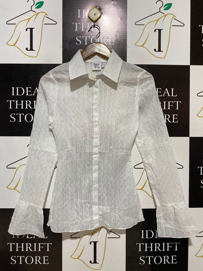 PRINCESS POLLY |S| BUST 16| B35| WHITE TEXTURED CRINKLE BUTTON-DOWN SHIRT