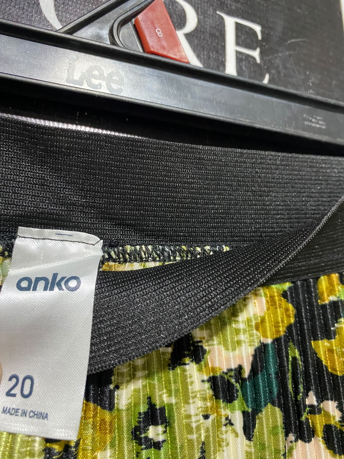 ANKO | XXL| WAIST 38| B35| GREEN FLORAL PRINTED PLEATED MAXI SKIRT WITH BLACK ELASTIC WAISTBAND