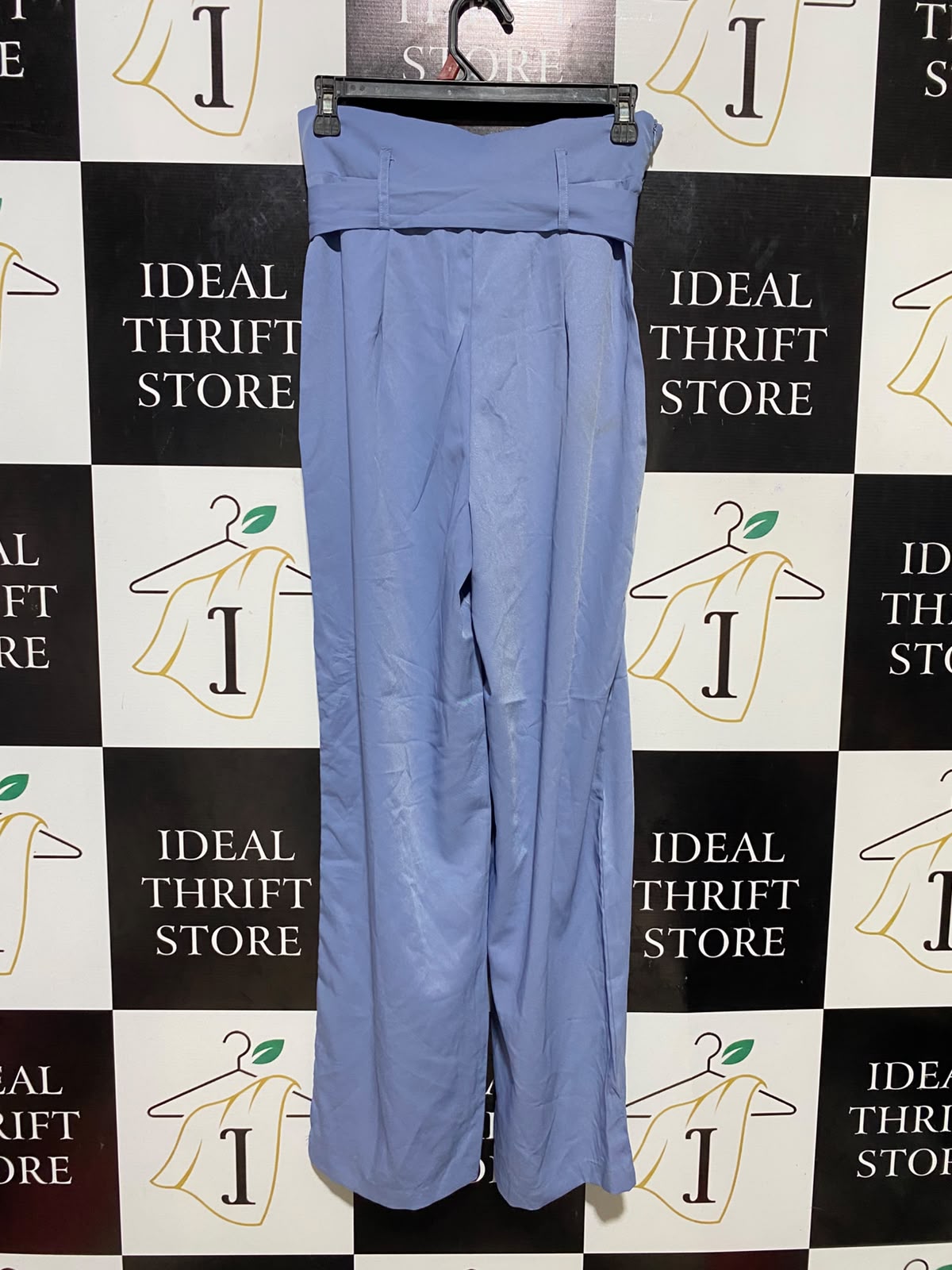SHEIN |S| WAIST 27| B35| BLUE HIGH-WAISTED PAPERBAG TROUSERS WITH MATCHING BELT AND GOLD BUCKLE