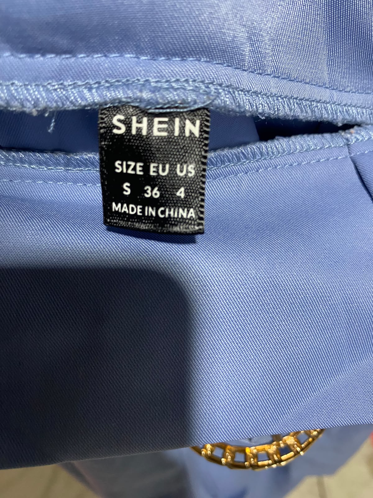 SHEIN |S| WAIST 27| B35| BLUE HIGH-WAISTED PAPERBAG TROUSERS WITH MATCHING BELT AND GOLD BUCKLE