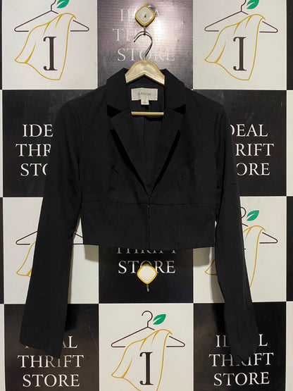 GLASSONS |S| BUST 17| B35| BLACK CROPPED BLAZER JACKET WITH HOOK-AND-EYE CLOSURE