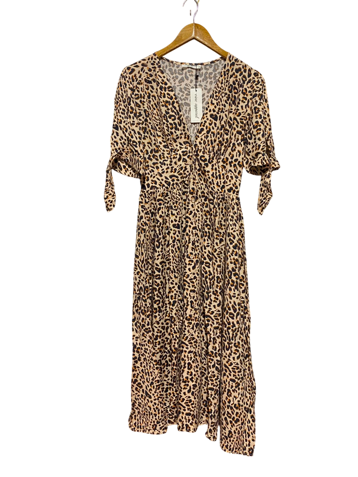 VINE APPAREL |S| BUST 17| B36| WOMEN'S LEOPARD PRINT BUTTON-DOWN MIDI DRESS