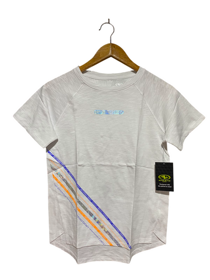 ATHLETIC |S| BUST 16| B36| WOMEN'S LIGHT GREY HOLOGRAPHIC GRAPHIC STRIPE ATHLETIC T-SHIRT