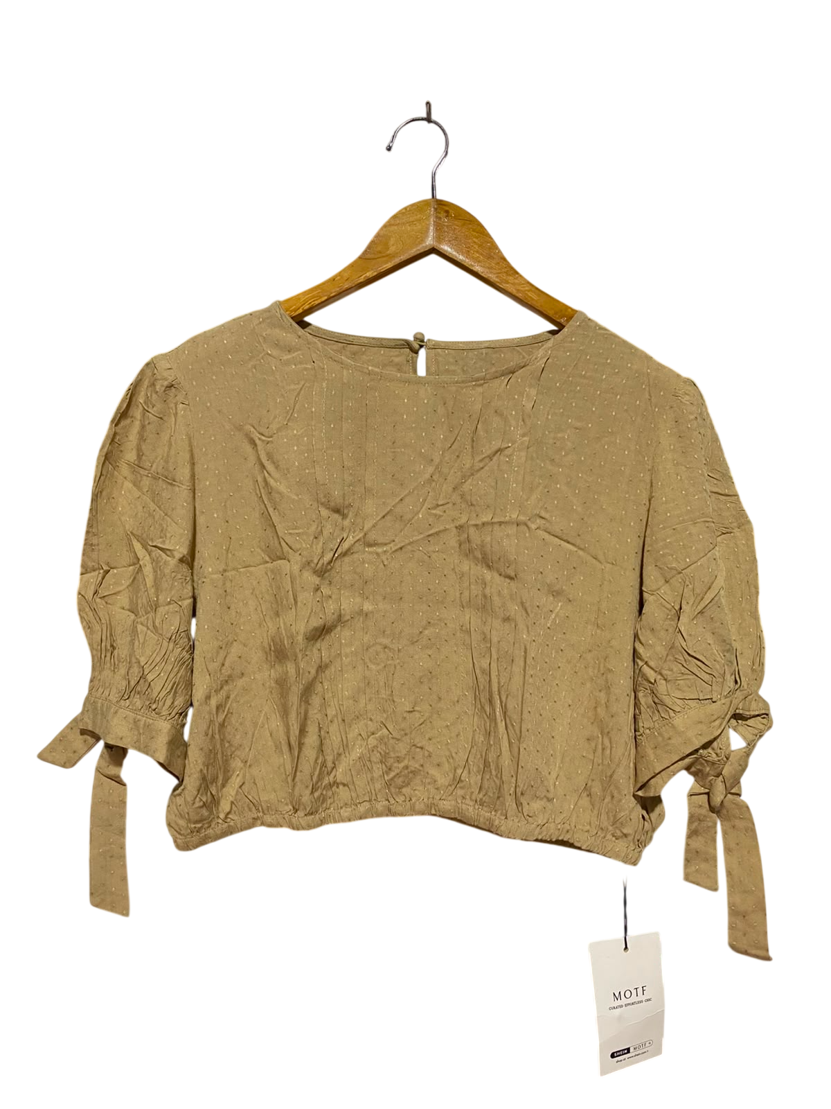 SHEIN MOTF |M| BUST 20| B36| BEIGE SWISS DOT TIE-SLEEVE TOP