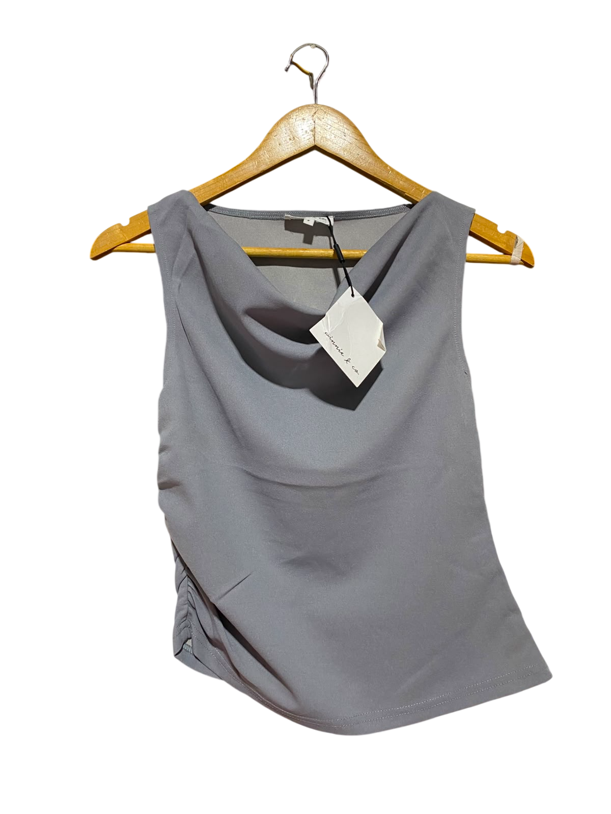WINNIE & CO |S| BUST 15| B36| GREY DRAPED COWL-NECK SLEEVELESS TOP
