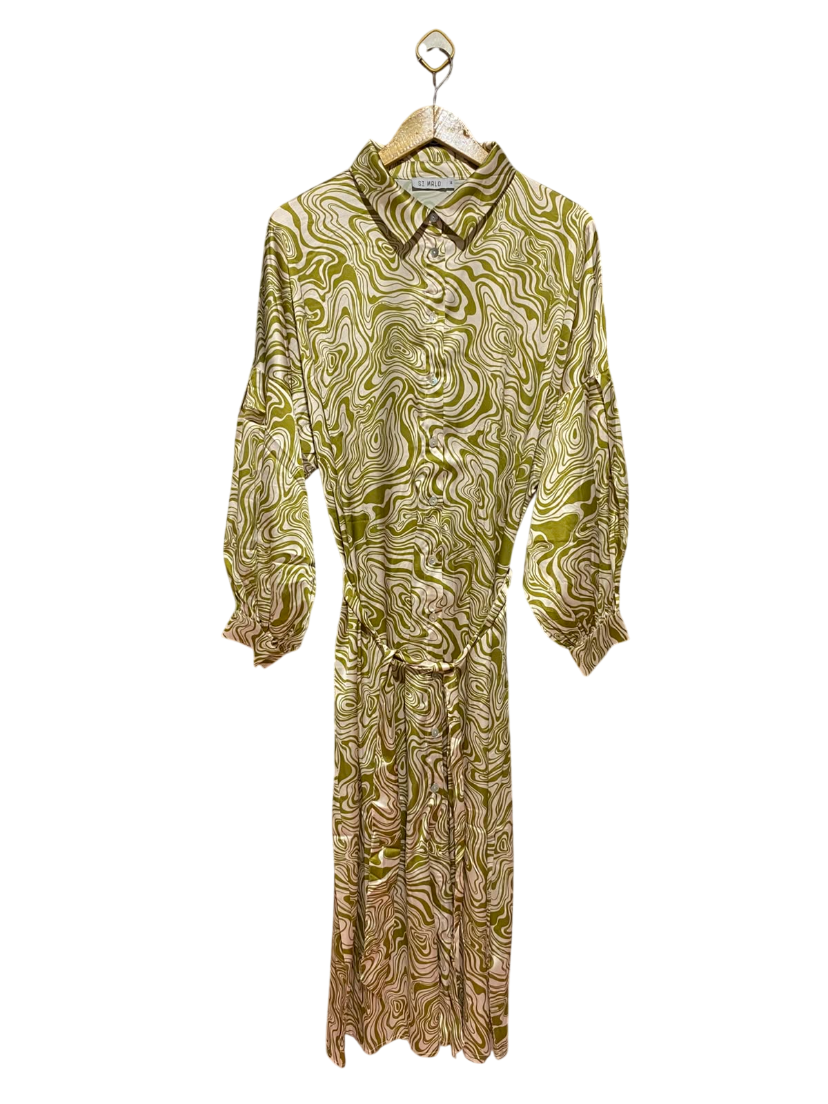ST MRLO |L| BUST FREE| B36| OLIVE GREEN ABSTRACT MARBLE SHIRT DRESS WITH BELT