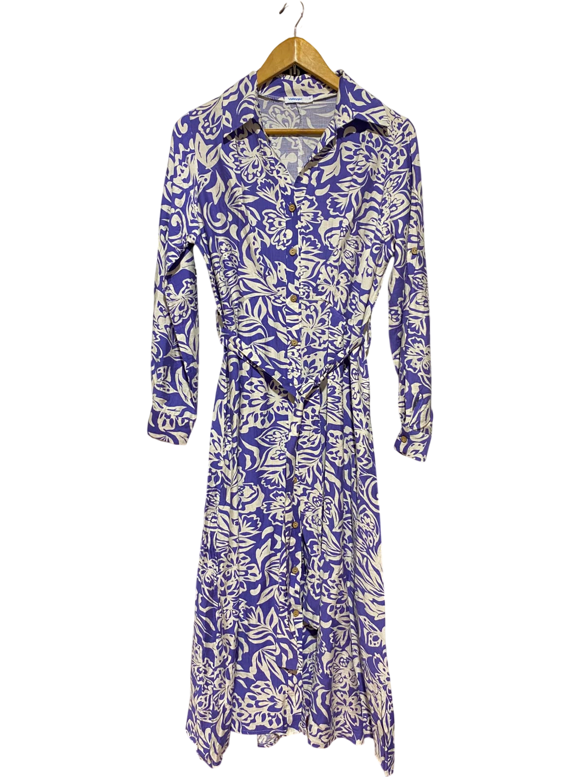 VALLEY GIRL |M| BUST 18| B36| PURPLE FLORAL BUTTON-DOWN MIDI SHIRT DRESS WITH BELT