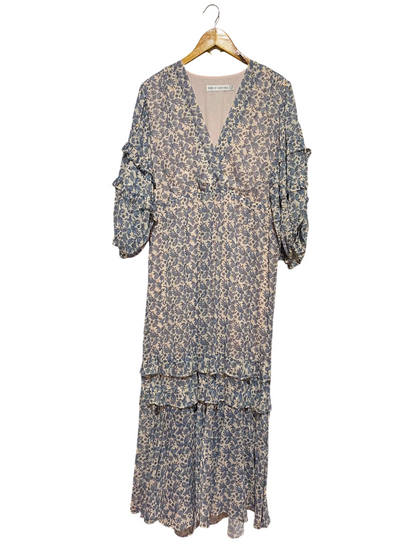 THREE OF SAMETHING |L| BUST 20| B36| BLUE & BEIGE PAISLEY PRINT TIERED MAXI DRESS