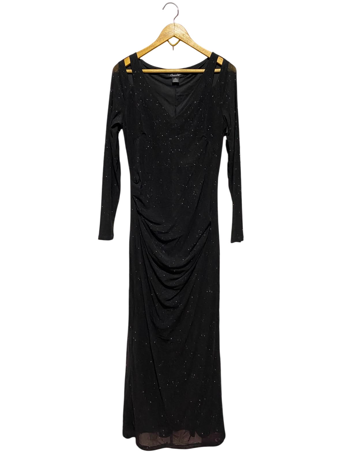 CANDOLATE |M| BUST 18| B36| BLACK GLITTERY COLD-SHOULDER MAXI DRESS