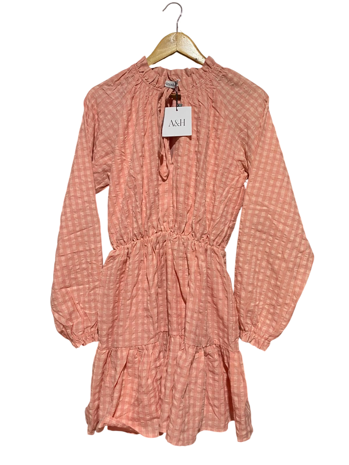 ATMOS & HERE |M| BUST 18| B36| PEACH GINGHAM CHECKERED MINI DRESS