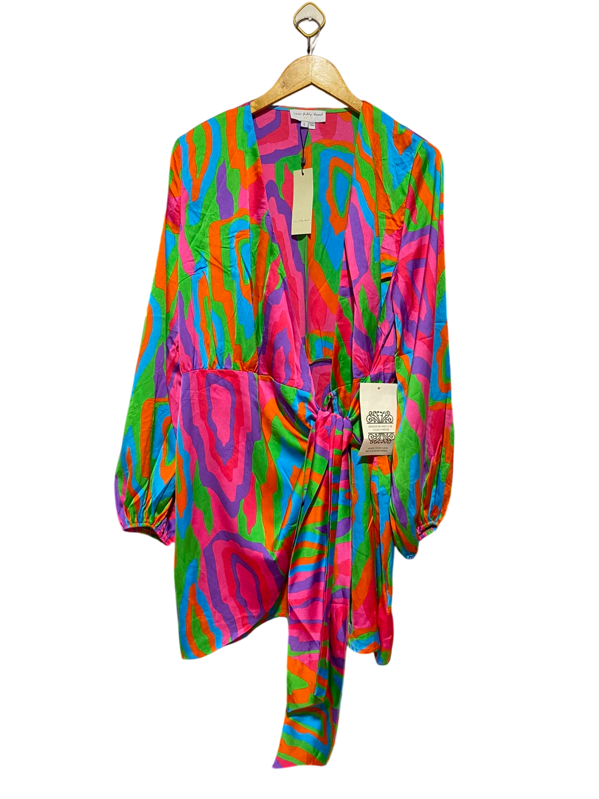 NEVER FULLY DRESSED |L| BUST 20| B36| MULTICOLOUR PSYCHEDELIC PRINT WRAP MINI DRESS