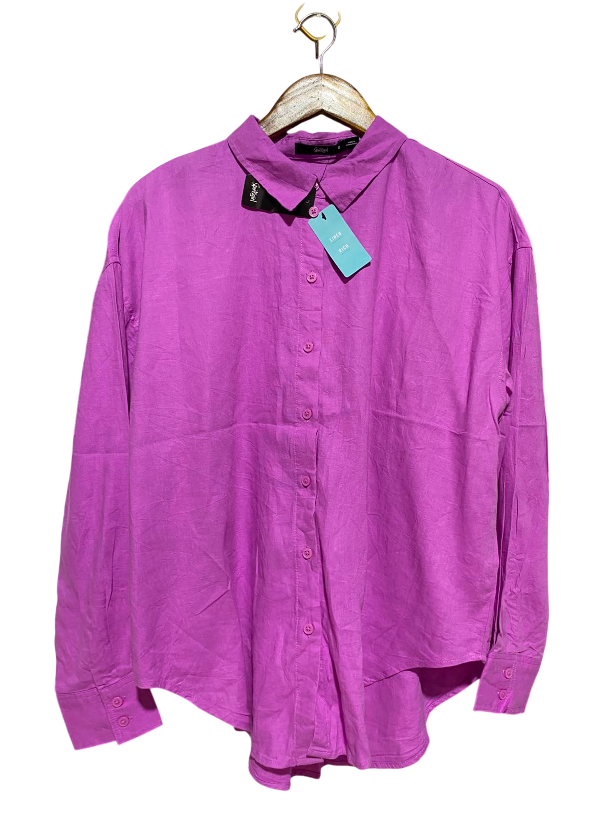 SPORTS GIRL |XL| BUST 23| B36| MAGENTA PURPLE LINEN RICH LONG-SLEEVE BUTTON-DOWN SHIRT