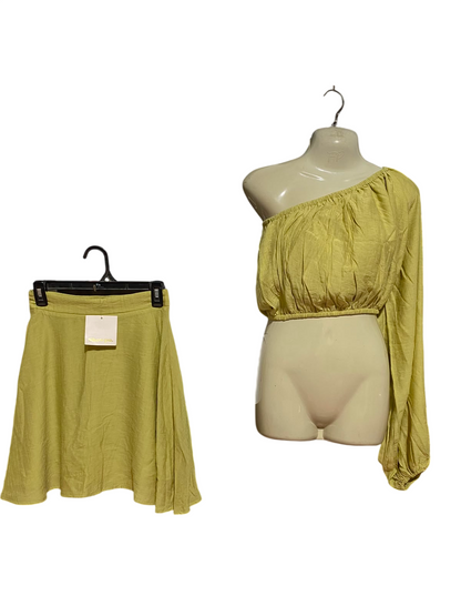 SHOWPO |S| B36| LADIES OLIVE GREEN LIME ONE-SHOULDER 2-PIECE CO-ORD SET (CROP TOP & MINI SKIRT)