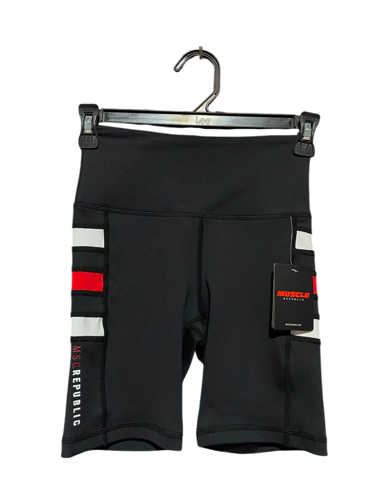 MUSCLE |XS| WAIST 22| B36| HIGH-WAISTED Active BIKE SHORTS WITH COLORBLOCK PANEL