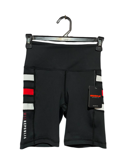 MUSCLE |XS| WAIST 22| B36| HIGH-WAISTED Active BIKE SHORTS WITH COLORBLOCK PANEL