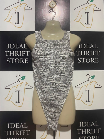 SYBILLA |M| BUST 16| B36| ALL-OVER TEXT PRINT HIGH-CUT SLEEVELESS BODYSUIT