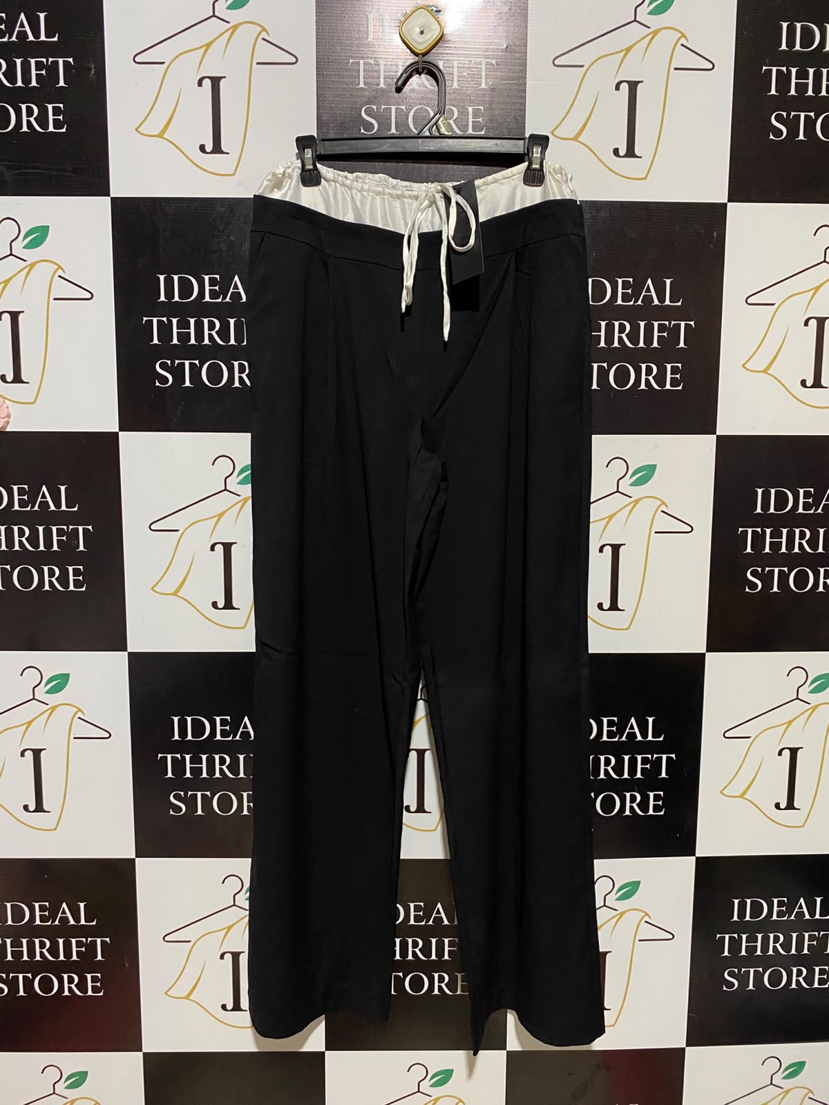 LIONESS |L| WAIST 30| B36| HIGH-WAISTED WIDE-LEG TROUSERS WITH CONTRAST DRAWSTRING WAISTBAND