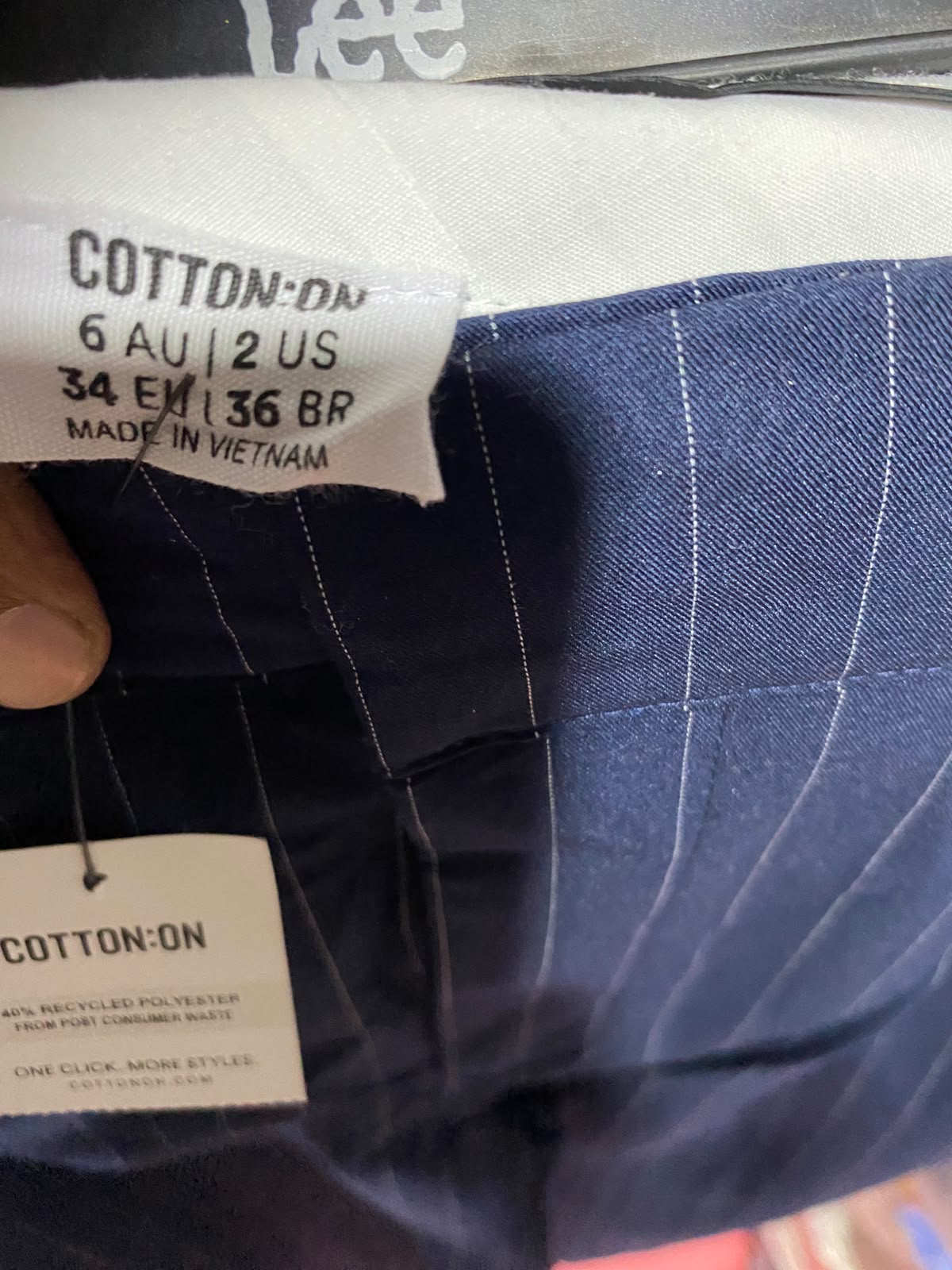COTTON ON |S| WAIST 26| B36| HIGH-WAISTED NAVY BLUE PINSTRIPE WIDE-LEG TROUSERS