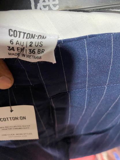 COTTON ON |S| WAIST 26| B36| HIGH-WAISTED NAVY BLUE PINSTRIPE WIDE-LEG TROUSERS