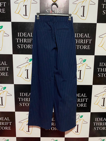 COTTON ON |S| WAIST 26| B36| HIGH-WAISTED NAVY BLUE PINSTRIPE WIDE-LEG TROUSERS