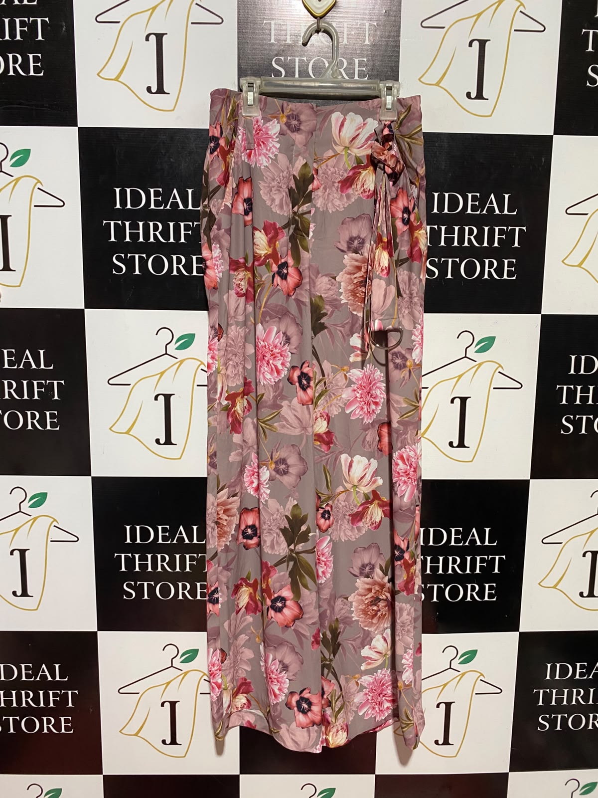 PORTMANS |S| WAIST 26| B36| HIGH-WAISTED FLORAL PRINT WIDE-LEG PANTS WITH MATCHING TIE BELT